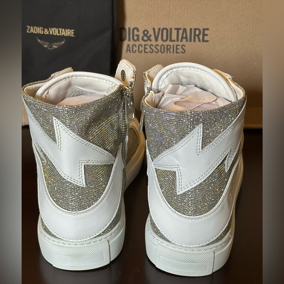 NIB  ZV1747 High Flash Sneakers Size 39 Hightops Silver MSRP $448 Sparkle 8 - Picture 9 of 13